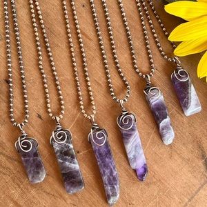 Handcrafted Copper Wire Wrapped Amethyst Gemstone Necklace